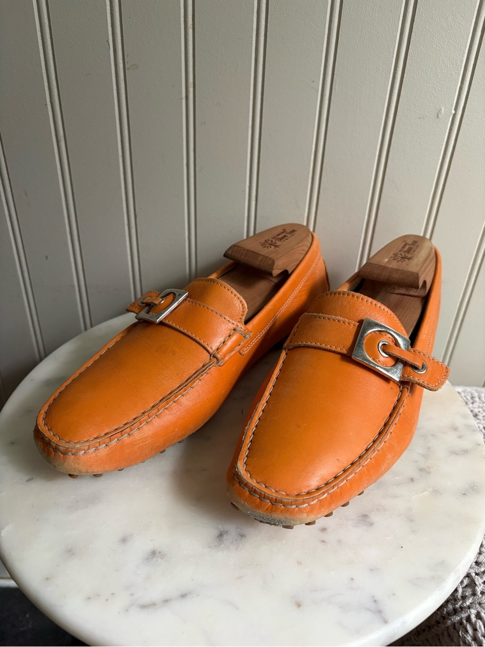 Browns Couture Italian Leather Loafers Women’s 8 Orange Office Business Casual